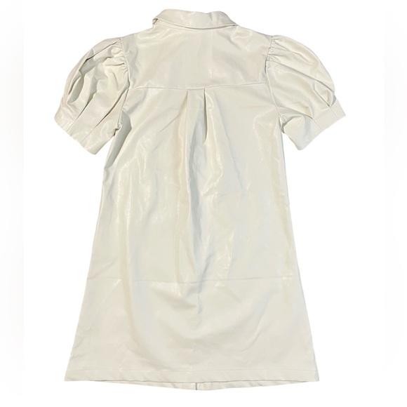 Aureum Ivory Faux Leather Puff Sleeves Mini Dress Size Small - Picture 6 of 6